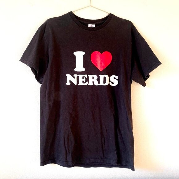 I Love Nerds y2k 2000s Black Graphic Tee Shirt Men's Large - Picture 1 of 3